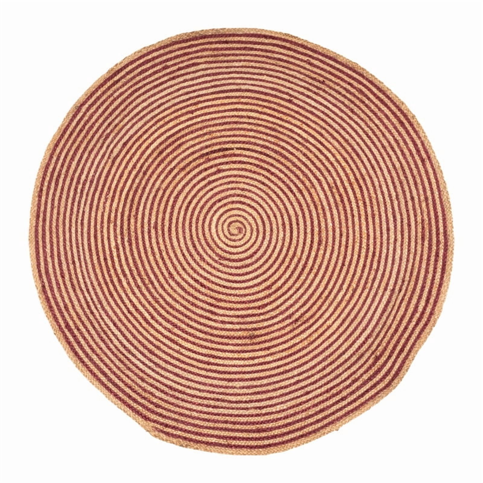 Jute Round Natural Braided Reversible Area Rug , Eco Friendly Rustic Farmhouse Boho Carpet for Living Room, Bedroom, Kitchen, Dining, Burgundy, 3 FT