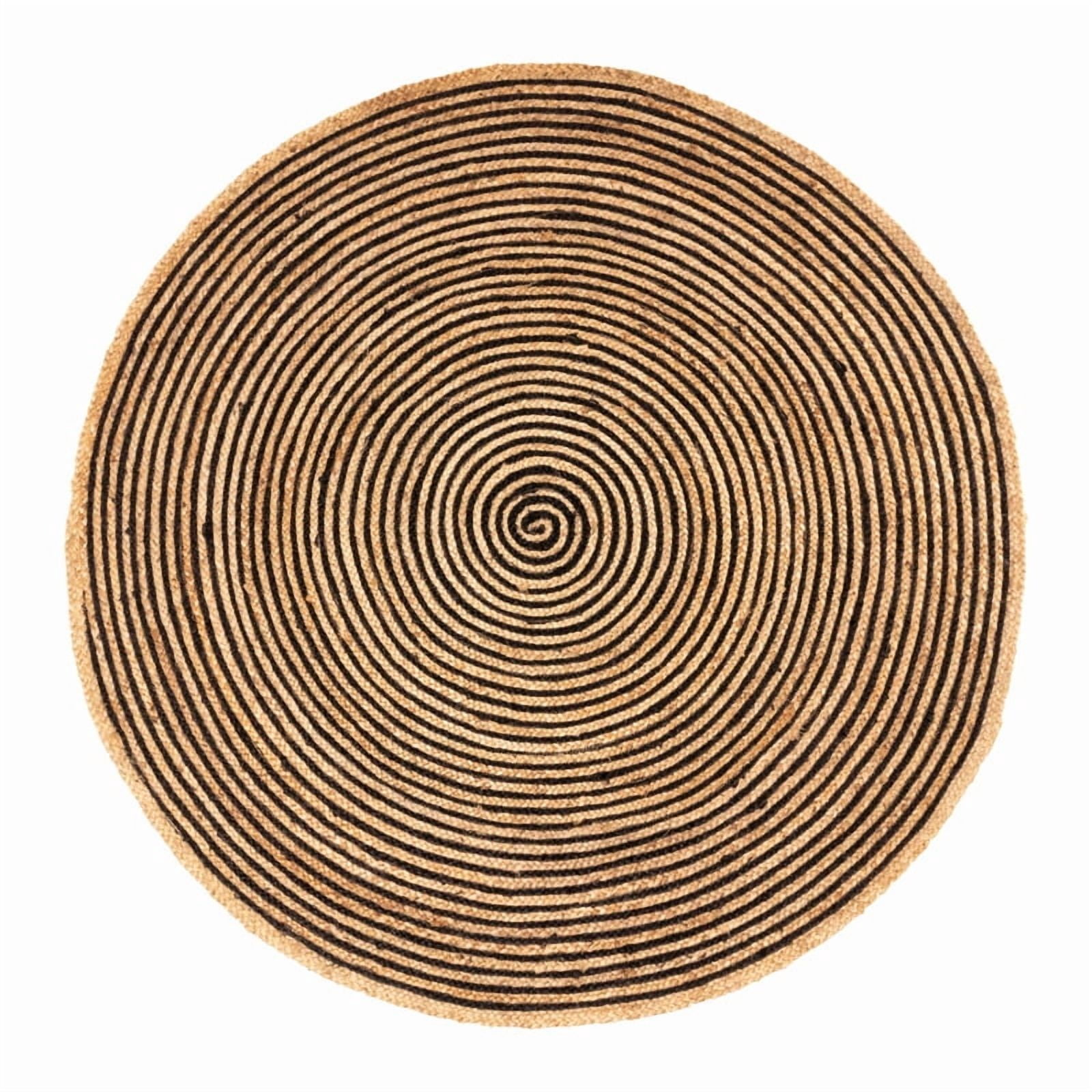 Jute Round Natural Braided Reversible Area Rug , Eco Friendly Rustic Farmhouse Boho Carpet for Living Room, Bedroom, Kitchen, Dining, Black, 4 FT