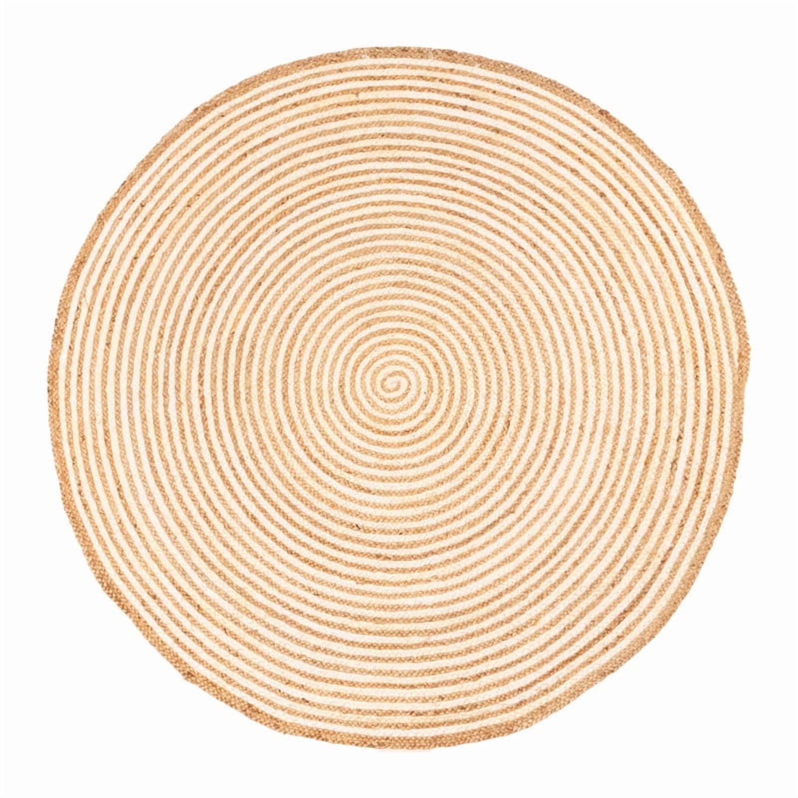 Jute Round Natural Braided Reversible Area Rug , Eco Friendly Rustic Farmhouse Boho Carpet for Living Room, Bedroom, Kitchen, Dining, Ivory, 4 FT