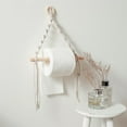 thumbnail image 1 of Handwoven Lace Wall Hanging Towel Rack | Boho Macrame Rope Storage Organizer | White Cotton Tassel Design | Multipurpose Wall Decor for Bedroom Living Room Porch | 18.1in Wooden Holder, 1 of 6