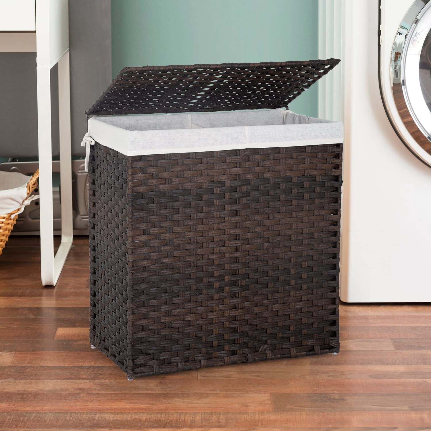 Handwoven Laundry Basket, 90L/110L Foldable Rattan Laundry Hamper with ...