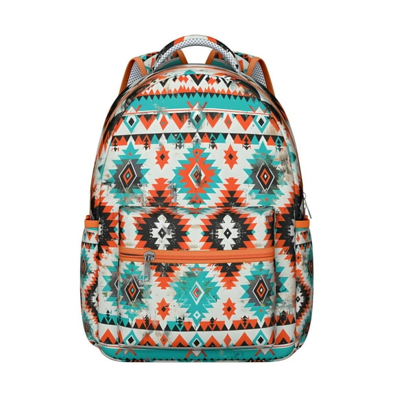 Handwoven Look Bohemian Rucksack - Roomy 17" Computer Compartment with Tribal Details | Durable School Backpack for University Students, Spacious Oxford Fabric Daypack for Textbooks & Binders