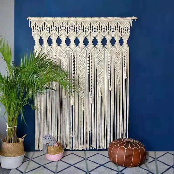 Handwoven Macrame Wall Hanging 35.4"x70.9" Boho Wedding Backdrop Beige