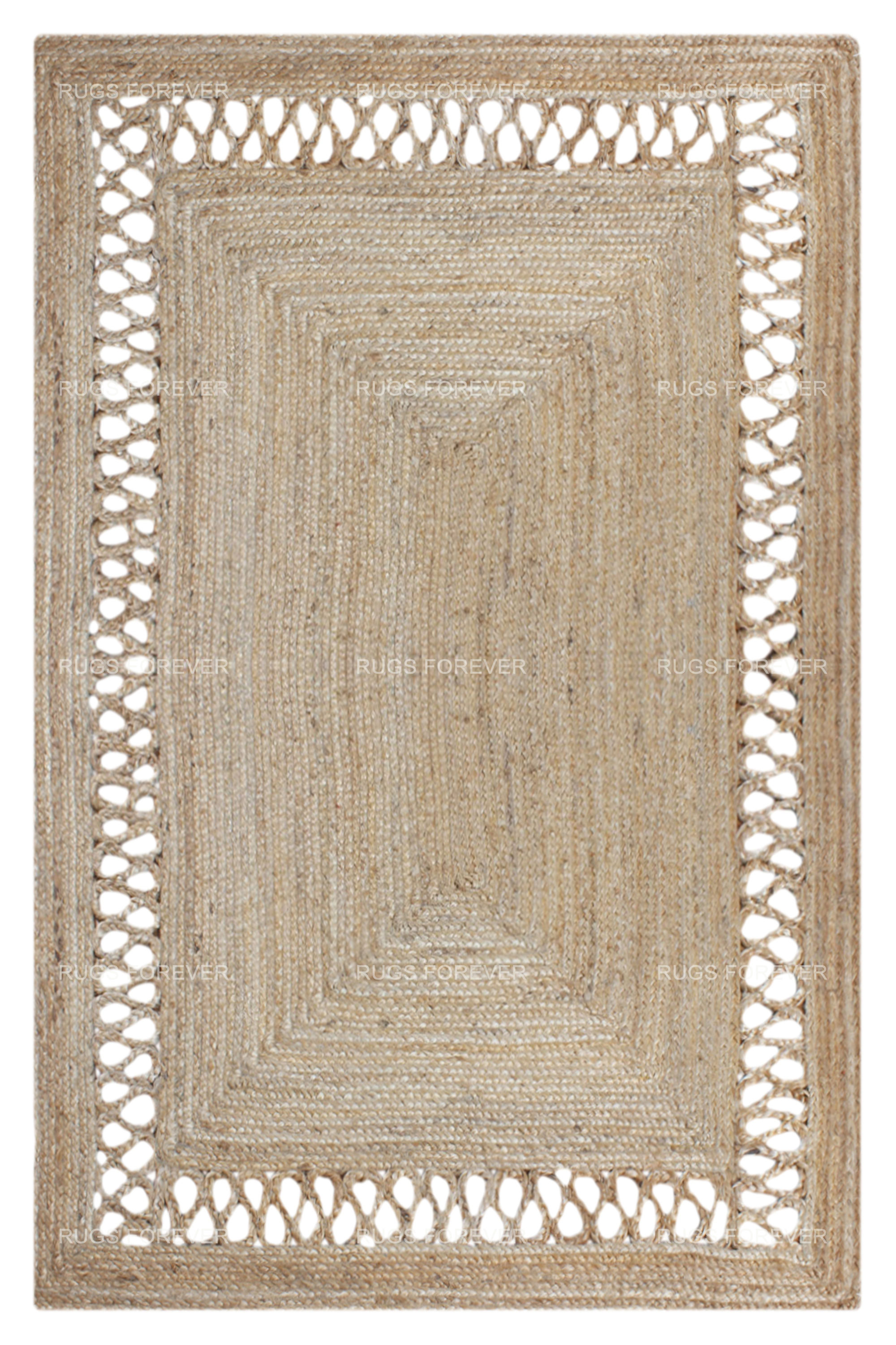 Handwoven Natural Beige Jute Rug Geometric Square Indoor Outdoor Rug