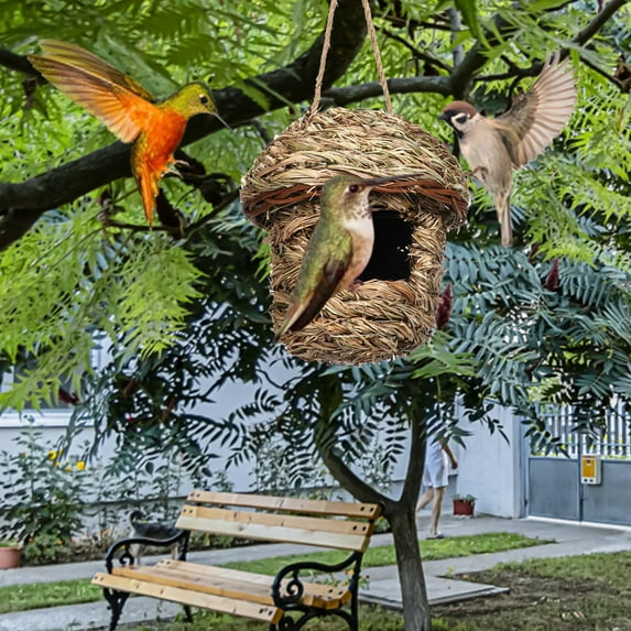 Handwoven Natural Grass Birds House | Cozy Warm Shelter for Birds & Pet Birds | Outdoor Garden & Cage Decor | Hanging Rope Included | Perfect Gift for Birds Lovers