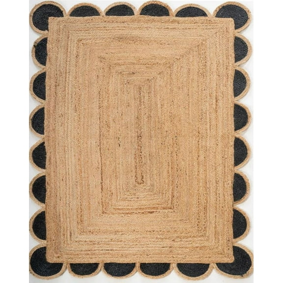 Handwoven Natural Jute with Black Scalloped Rugs , Home Décor Jute Carpet 2.6 x 10 Feet ( 75 cm x 300 cm )Runner