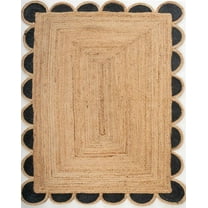 Handwoven Natural Jute with Black Scalloped Rugs , Home Décor Jute Carpet 8 x 10 Feet ( 240 cm x 300 cm )Rectangle