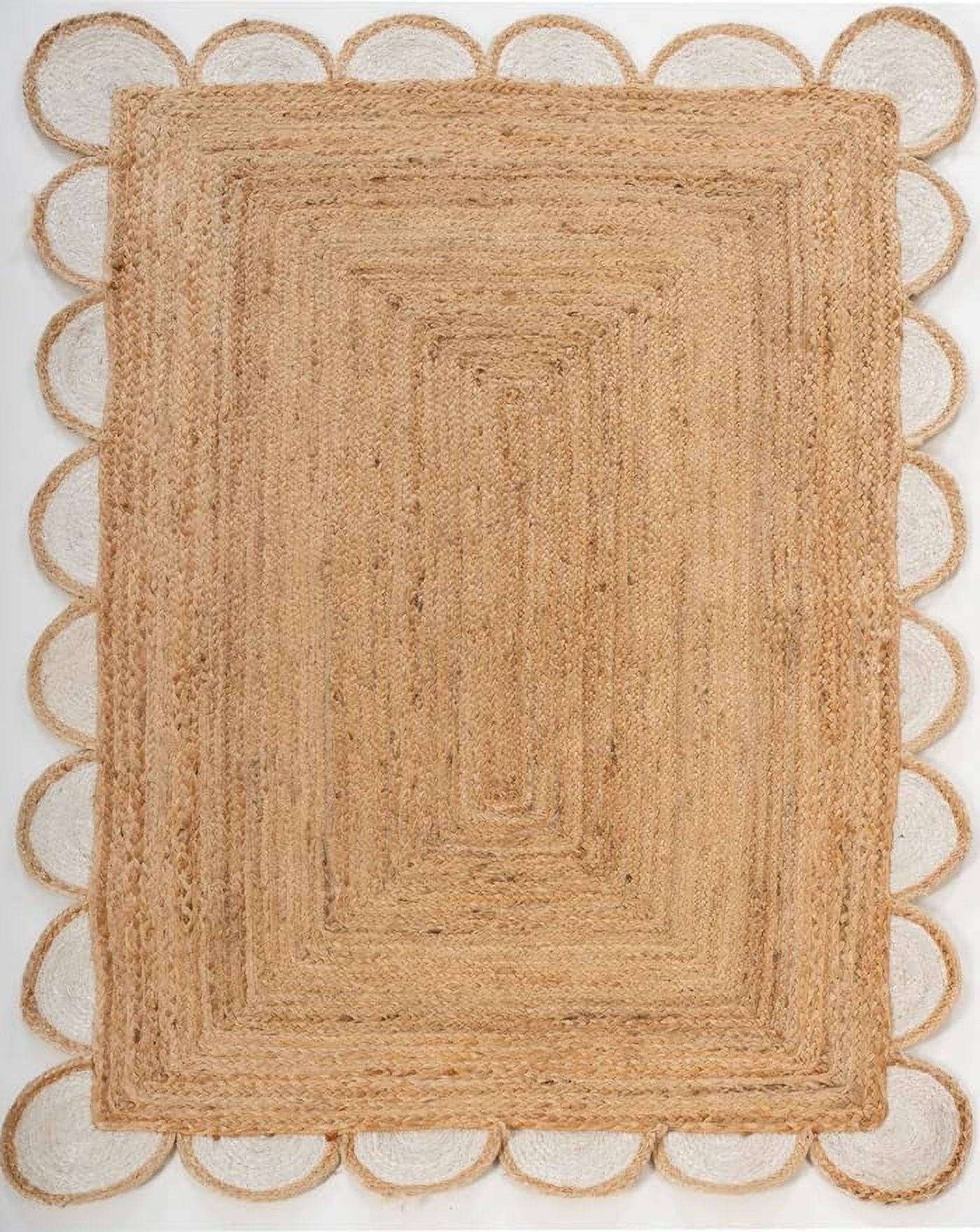 Handwoven Natural Jute with white Scalloped Rugs , Home Décor Jute Carpet 12 x 15 Feet ( 360 cm x 450 cm )Rectangle
