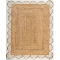 Handwoven Natural Jute with white Scalloped Rugs , Home Décor Jute Carpet 5 x 8 Feet ( 150 cm x 240 cm )Rectangle