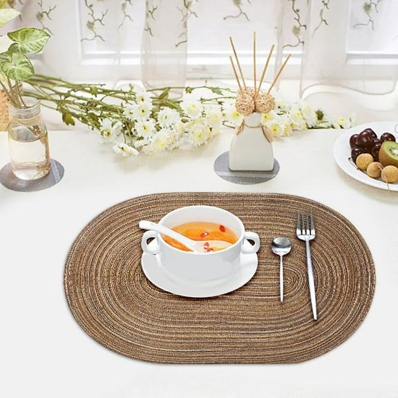 Handwoven Oval PVC Placemat for Dining Table Heat Resistant Durable Washable Kitchen Mat 45x30cm Brown