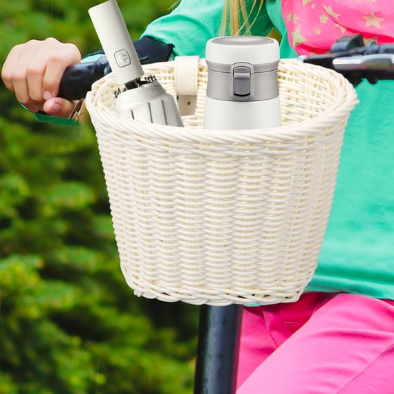 Handwoven PP Bike Basket 18x14x12cm Adjustable Handlebar Front Storage Basket for Bicycles Scooters and Outdoor Use