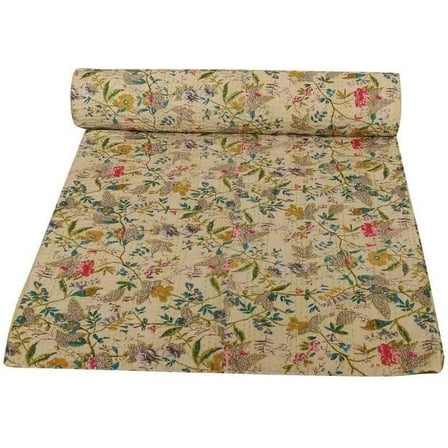 Handwoven Pure Cotton Kantha Quilt , Bedspread , Throw Blanket Size ( Queen 90" x 108" )