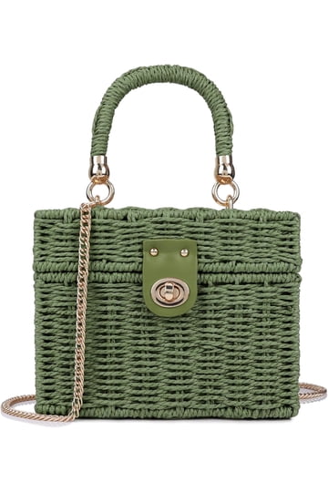 Stylish Green Handwoven straw and Tan Women\'s Bag Large Amazon.com: QTKJ Hand-woven Womens Straw Large Boho Handbag  main image 4