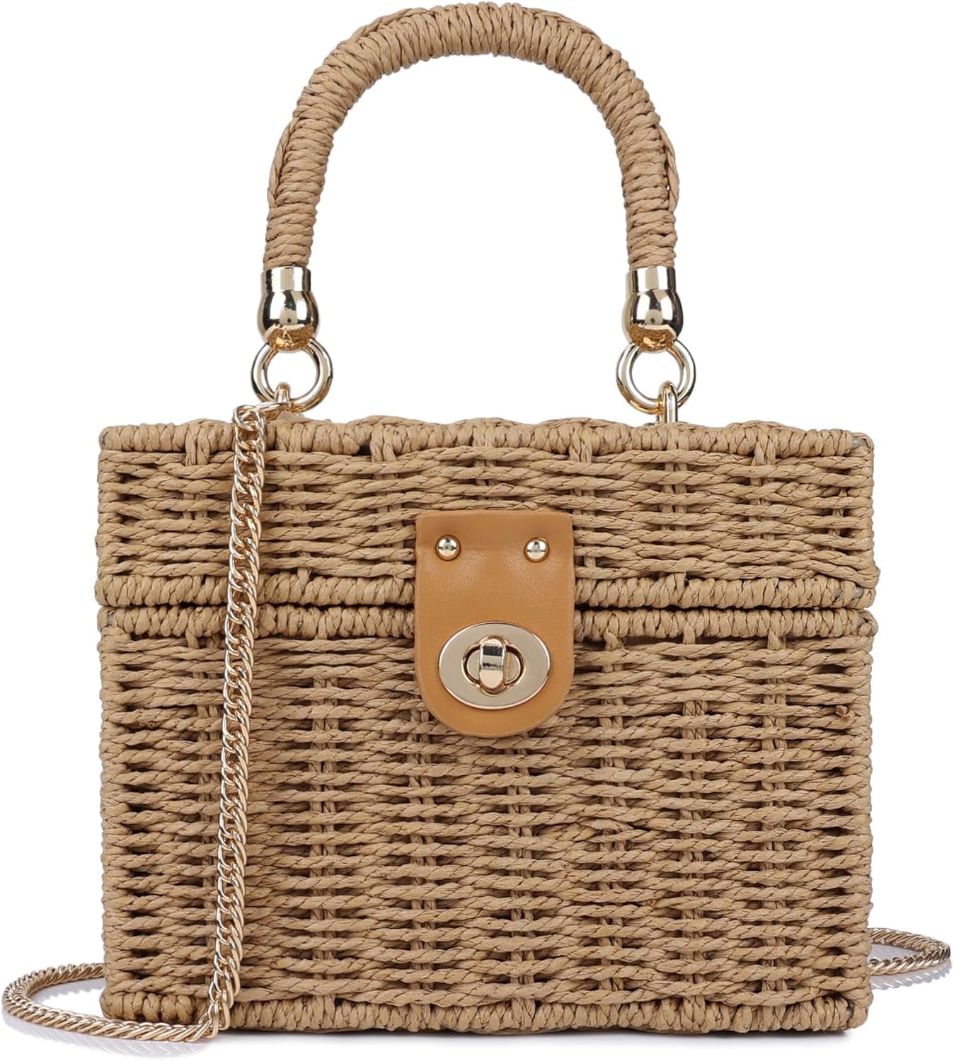 Handwoven Rattan Bag for Women Wicker Crossbody Shoulder Bag Straw Beach Tote Bag
