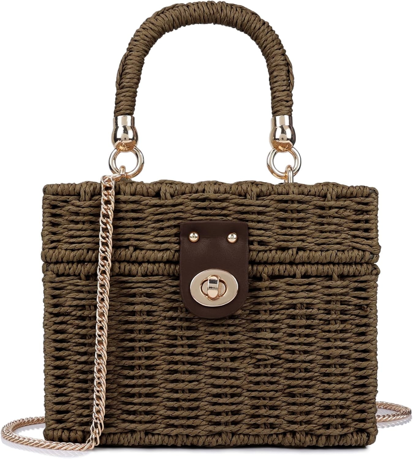 Handwoven Rattan Bag for Women Wicker Crossbody Shoulder Bag Straw Beach Tote Bag