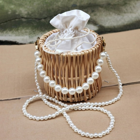 Handwoven Rattan Basket - 6.3" Boho Storage Bin with Handle for Farmhouse Decor, Picnic Beach Bag or Photo Prop (Natural Brown)