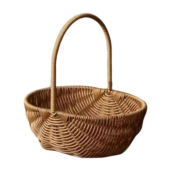 Handwoven Rattan Basket with Handle Multipurpose Storage Basket for Home Decor Fruit Bread Picnic Gift Basket Organizer