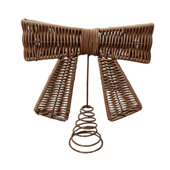Handwoven Rattan Bow Christmas Tree Topper, Natural Wicker Tree Top Ornament, Rustic Xmas Decor for Tabletop (Brown)