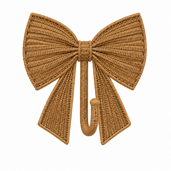 Handwoven Rattan Bow Wall Hook, Decorative Natural Wicker Bow Coat Hook, Boho Nursery & Entryway Wall Hanger for Clothes, Towels, Bags, Coquette Room Decor