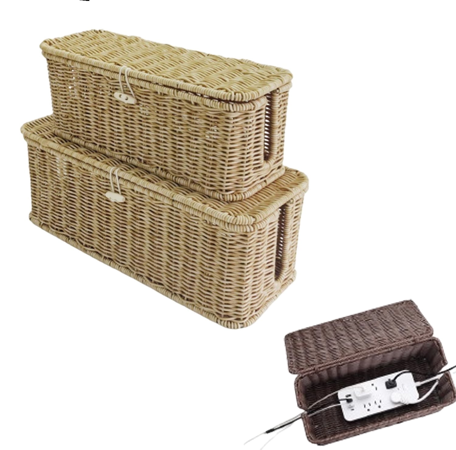 Handwoven Rattan Cable Management Box, 2026 Decorative Cord Organizer ...