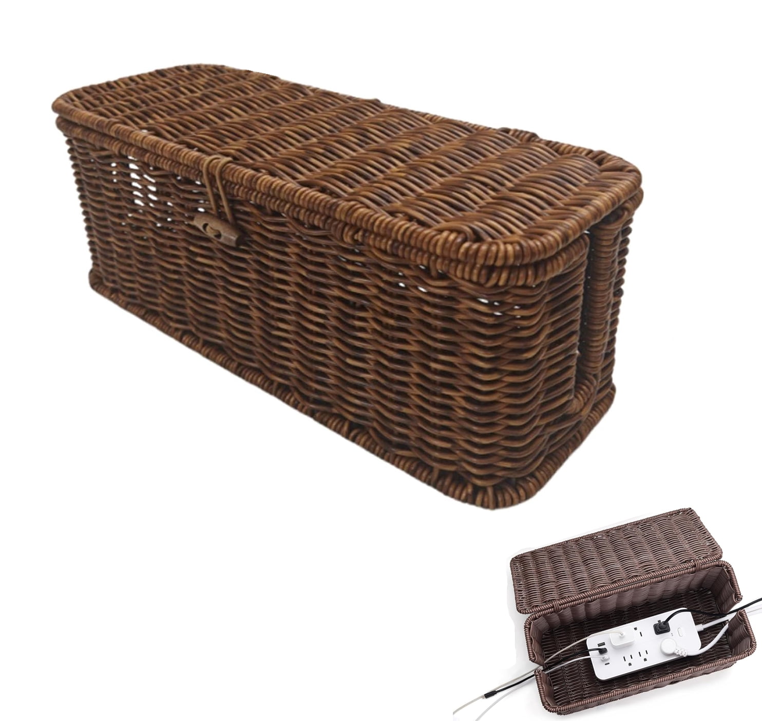 Handwoven Rattan Cable Management Box, 2026 Decorative Cord Organizer ...