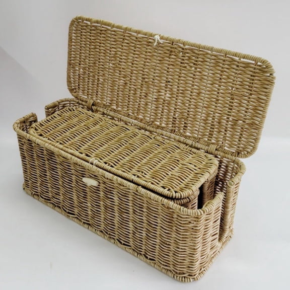 Handwoven Rattan Cable Management Box - Decorative Cord Hiding Basket with Safety Lock, Handmade Cord Cable Organizer for Power Strips and Chargers, for Home (A-12.99'')
