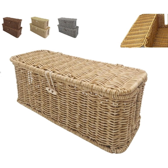 Handwoven Rattan Cable Management Box, Handwoven Rattan Cable Organizer, Decorative Cord Organizer for Power Strips & Chargers, Ventilated Storage Box for Home and Office