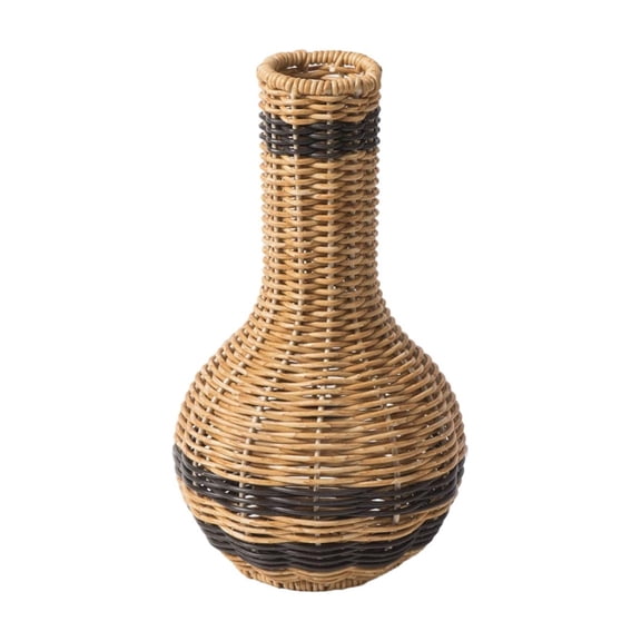 Handwoven Rattan Decorative Vase with Narrow Neck and Wide Base for Home Living Room Office Display Shelf Tabletop