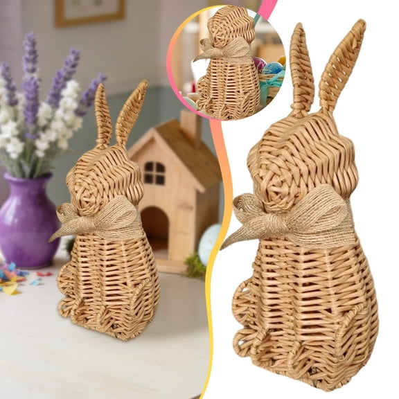 Handwoven Rattan Easter Bunny Figurine, Large Woven Rabbit Ornament for Spring Table Centerpiece, Garden, and Farmhouse Home Decor - Easter & Holiday Decoration