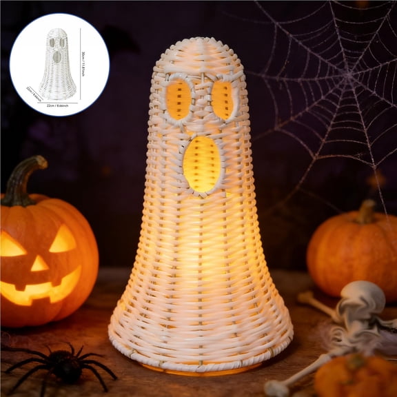 Handwoven Rattan Ghost Halloween Decorations,12 Inch Tall White Wicker Ghost Figure for Tabletop,Mantel & Shelf Display