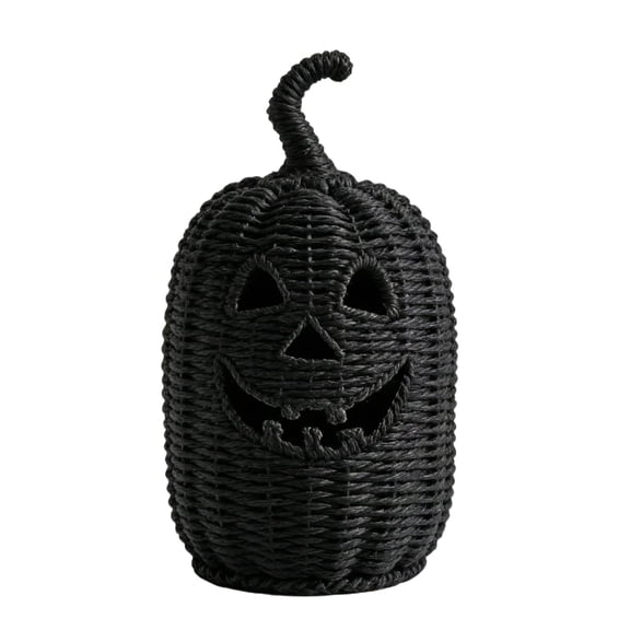 Handwoven Rattan Halloween Pumpkin Decoration - Black Rattan Woven Rope Light Up Pumpkin Halloween Decoration for Indoor Home Mantle Tabletop Decor
