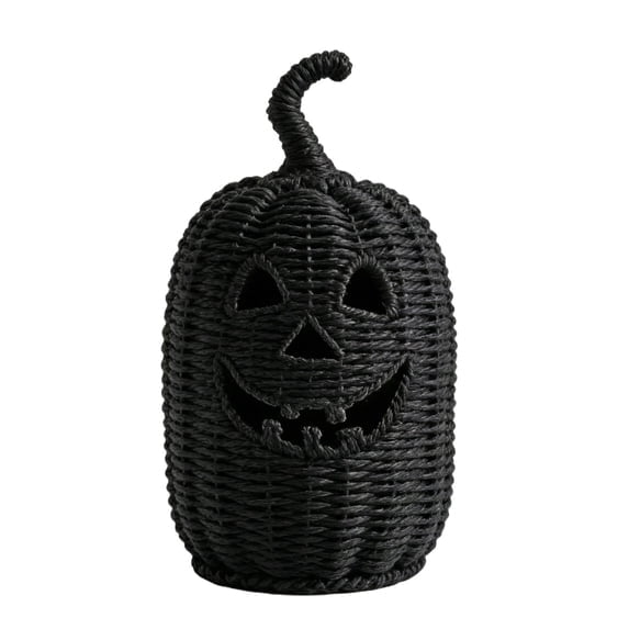 Handwoven Rattan Halloween Pumpkin Decoration - Black Rattan Woven Rope ...