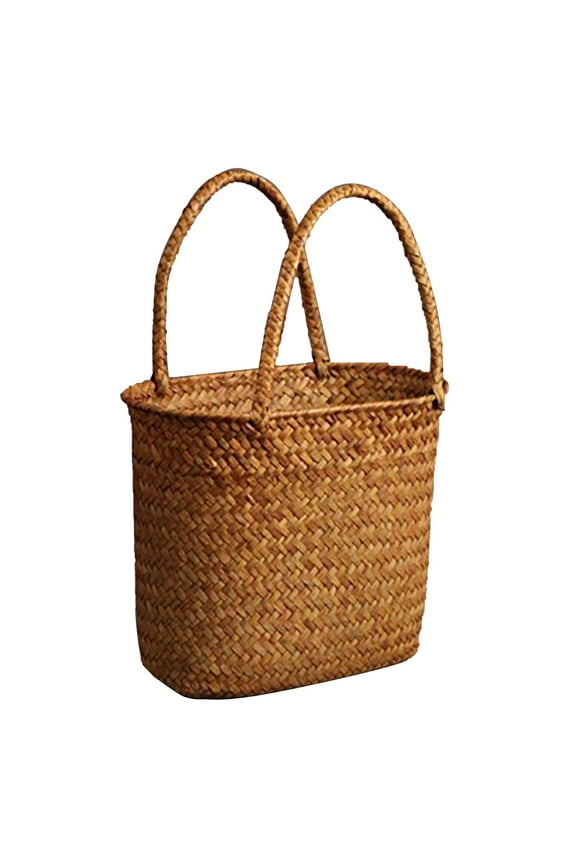 Handwoven Rattan Handbag,Wicker Rectangle Basket Purse, Summer Beach Top Handle Clutch, Boho Style Woven Purse, Rustic Flower Basket for Women, Travel, Vacation, Wedding(X1-Orange)