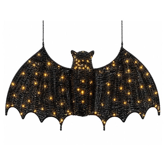 Handwoven Rattan LED Wall Decor, 13.8" Creepy LED Light Up Bat Hanging Ornament, Gothic Rustic Farmhouse Wall Art Decor for Door Mantel & Party