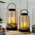 thumbnail image 1 of Handwoven Rattan Lantern Set of 2, Decorative Lanterns with Straw Rope Handle, Ideal Centerpiece for Indoor Outdoor Patio Home Decor, Farmhouse Style Lanterns for All Occasions (Candles Not Included), 1 of 7