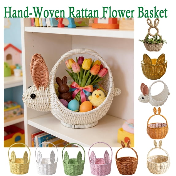 Handwoven Rattan Look Flower Basket with Handle, Woven Bouquet Holder for Floral Design, Wedding Table Styling, Seasonal Decor and Artistic Home Arrangement Display, HAODEJW