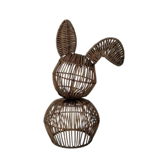 Handwoven Rattan Natural Fiber Bunny Decor Figurine Rustic Farmhouse Style Easter Spring Tabletop Decoration For Home Shelf Mantel Entryway And Seasonal Centerpiece Cute Whimsical Handcrafted Rabbit