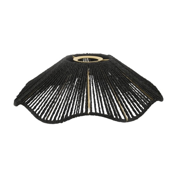 Handwoven Rattan Pendant Light Shade, Boho Woven Lampshade for Hanging Lamp, Natural Cane Chandelier Cover for Bedroom Living Room Kitchen Island 11x3 inch Black