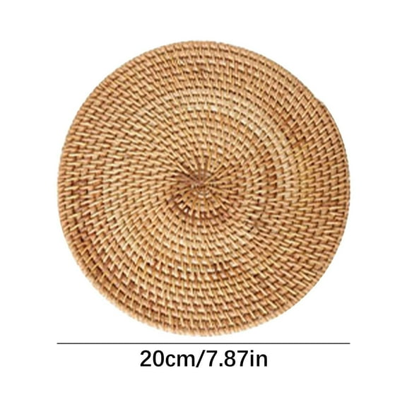 Handwoven Rattan Placemats Set | Round Natural Fiber Dining Table Mats | Heat-Resistant & Non-Slip | Decorative Coasters for Home & Homestay | 5 Sizes Dark Brown