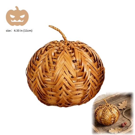 Handwoven Rattan Pumpkin Halloween Decor,4.3/5.9/7.1" Single or Set,Rustic Fall Halloween Centerpiece,Natural Wicker Accent(4.3")