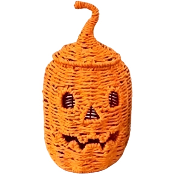 Handwoven Rattan Pumpkin Storage Basket, Halloween Wicker Pumpkin Decor with Lid, Rattan Lantern Pumpkin Candle Holder, Farmhouse Fall Tabletop Lamp, Autumn Rustic Hollow Pumpkin Ornament
