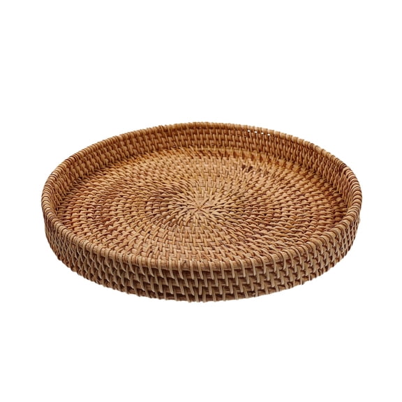 Handwoven Rattan Serving Tray – Round Decorative Basket for Kitchen, Coffee Table, Breakfast, Fruit, Food, and Home Décor, Natural Wicker Organizer