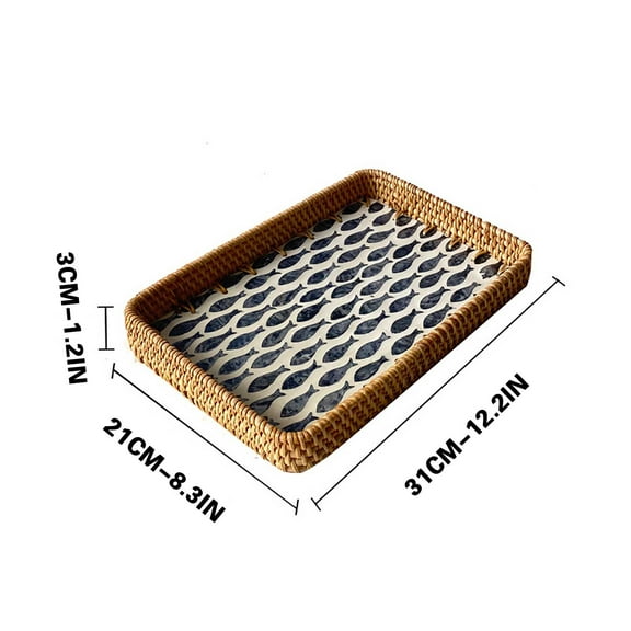 Handwoven Rattan Shell Tray, Colorful Decorative Serving Tray for Living Room and Dining, Versatile Organizer for Snacks, Keys, and Coasters, Elegant Accent for Picnics and Coffee Table Displays