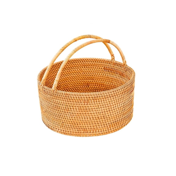 Handwoven Rattan Storage Basket with Handles, Natural Wicker Decorative Basket for Kitchen Counter, Pantry Organization, Floral Arrangement, Gift Packaging & Home Decor