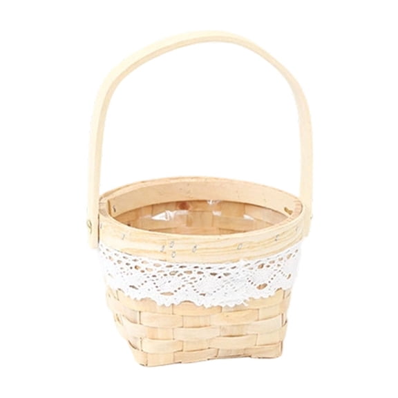 Handwoven Rattan Storage Basket With Handle - Rustic Wicker Planter for Fresh Dried Flowers Home Decor Organizer, Khaki, 4.33x4.33 in (1 Pack)