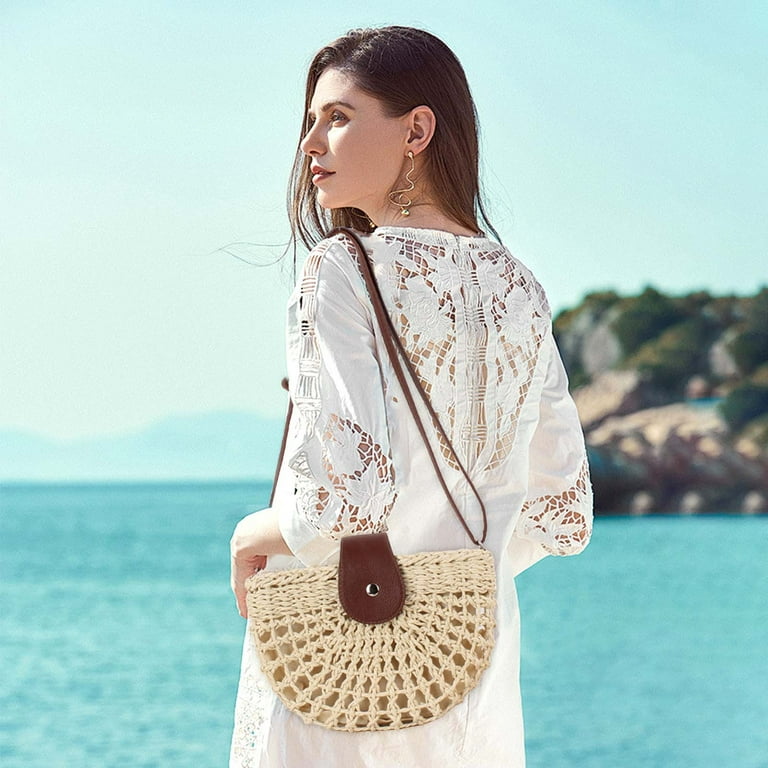 Wicker Straw Crossbody Purse Handwoven Rattan Straw Shoulder Bag
