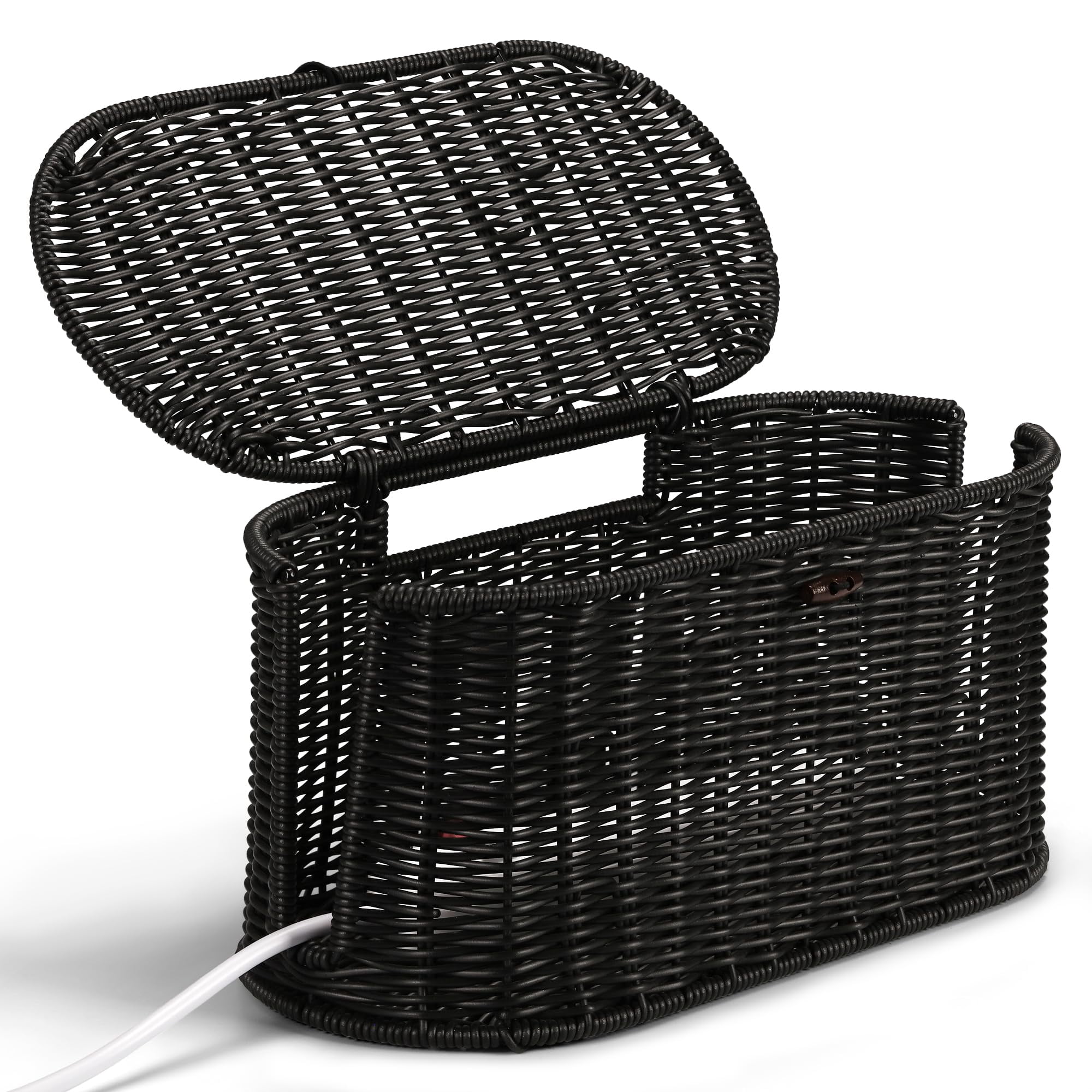 Handwoven Rattan Style Cable Management Box  Cord Organizer With Outlet Covers Hider For Power Strips Tidy Desk Floor And Home Organization
