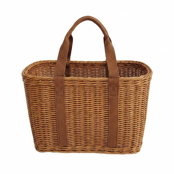 Handwoven Rattan Tote Basket with Sturdy Handles for Storage Shopping Picnic and Daily Use Lightweight Design