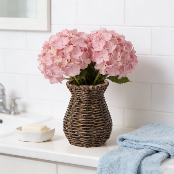 Handwoven Rattan Vase for Home Decor, Boho Woven Basket Planter for Artificial and Dry Flowers, Natural Decorative Centerpiece for Living Room, Shelf, Cabinet, and Tabletop Display