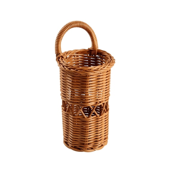 Handwoven Rattan Wall Hanging Storage Basket,Cylindrical Open Weave Organizer for Bathroom Kitchen Entryway and Boho Home Decor,9.1 Inch
